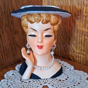 Vintage Lady Head Vase Planter 4 1/2" tall